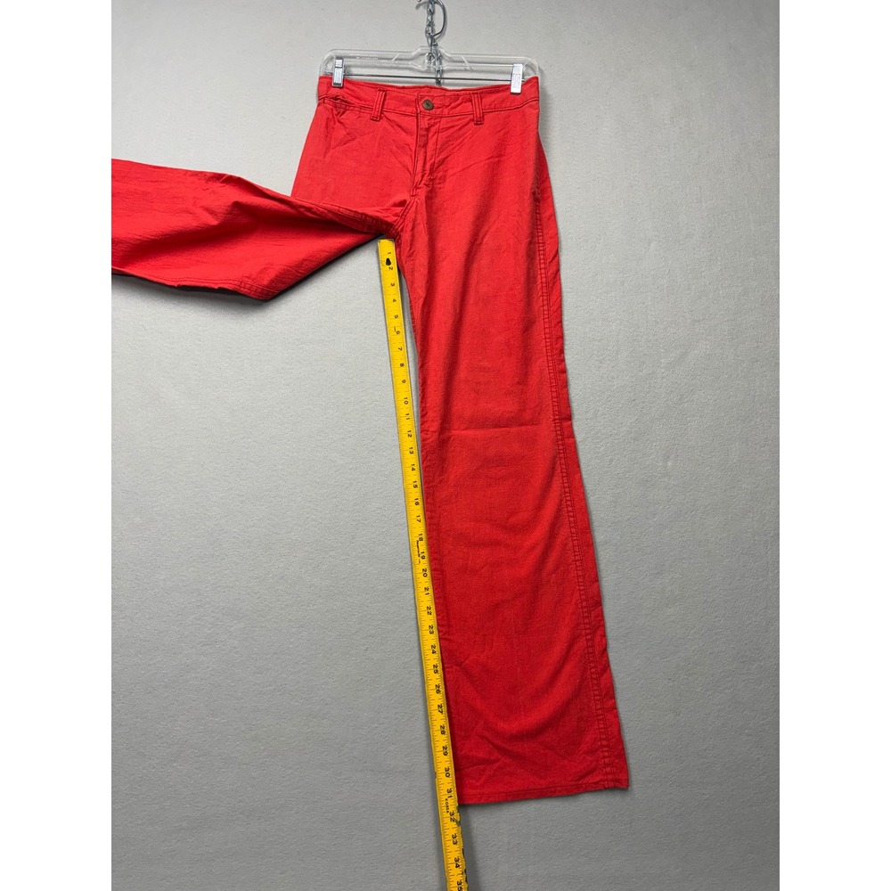 Vintage 70s Wide Leg Pants Women 25 Red Cotton Talon Zip High Rise Trousers - Picture 8 of 12